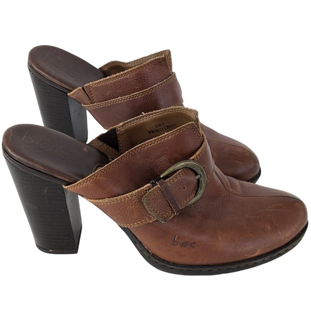 BOC Born Concept Women’s Size 9 Textured Leather Slip-On Block Heel Mules Brown